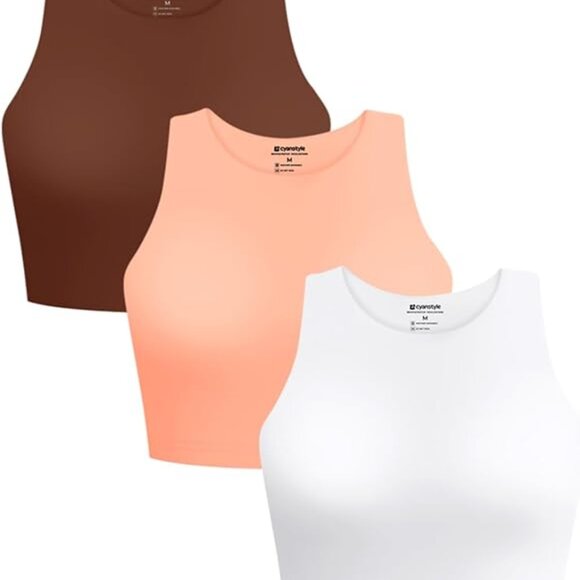 CYANSTYLE Women's 3 Piece Tank Tops Sleeveless Halter Neck Tank Crop Tops - Picture 1 of 15
